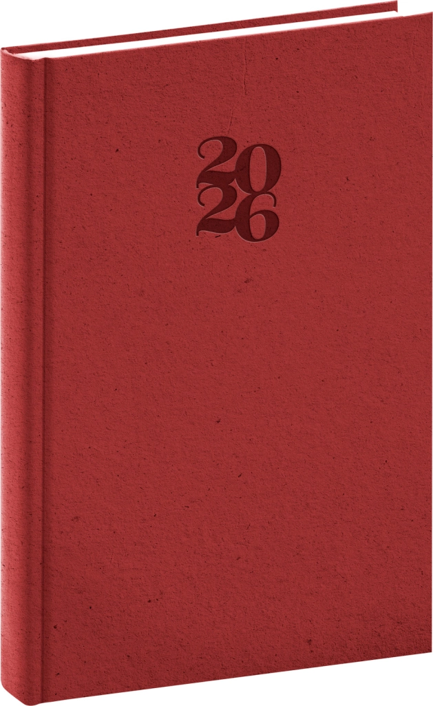 Denní diář Essenza 2026, třešňová barva, 15 x 21 cm