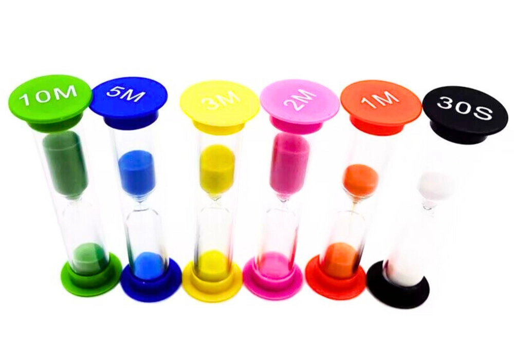 Sada pískových hodin 6 ks – 30 s, 1/2/3/5/10 minut, barevné