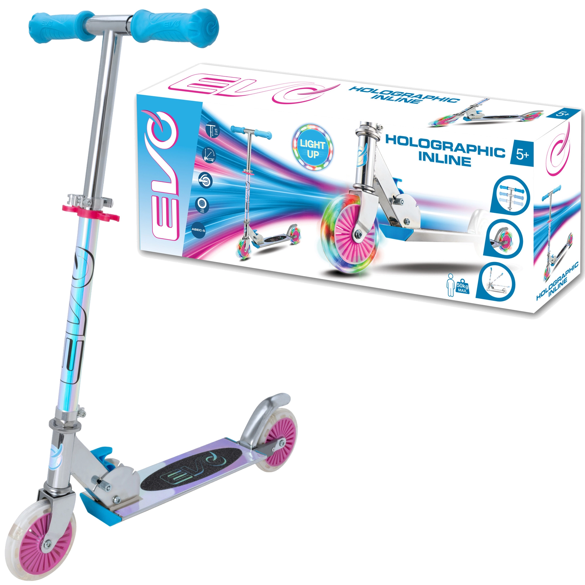 EVO skládací dětská koloběžka s LED koly Holographic Inline