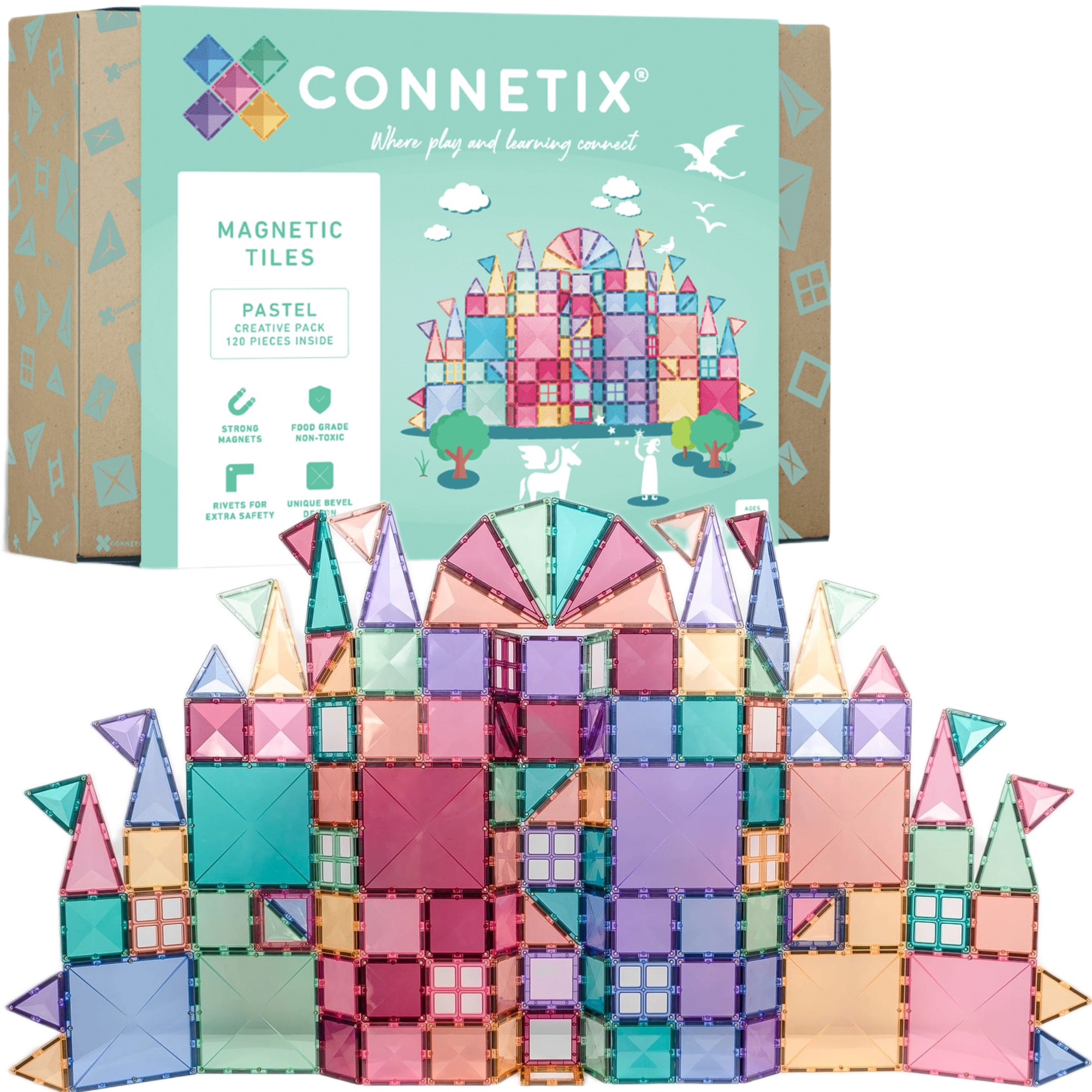 Connetix pastelová kreativní sada magnetických stavebnic 120 dílů