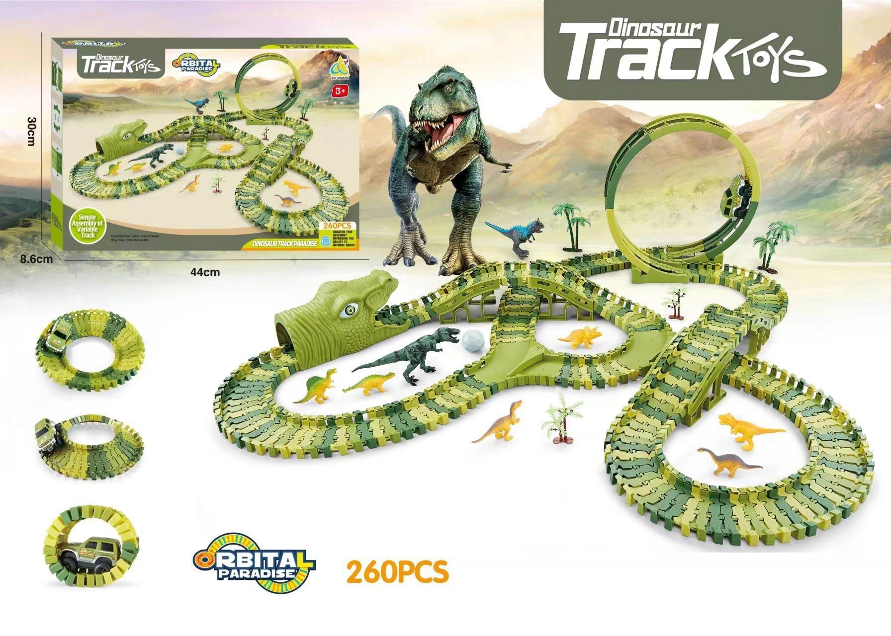 Dinosauří autodráha s autem, 260 dílků