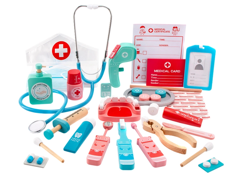 Dřevěná lékařská sada Malý doktor s čepcem
