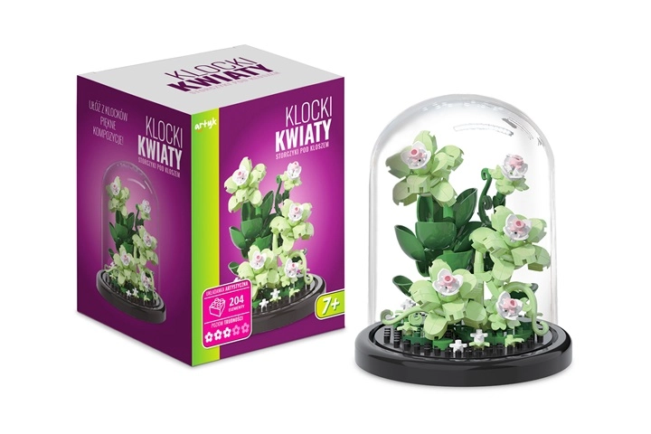 Stavebnice orchideje v transparentním klobouku 204 dílů