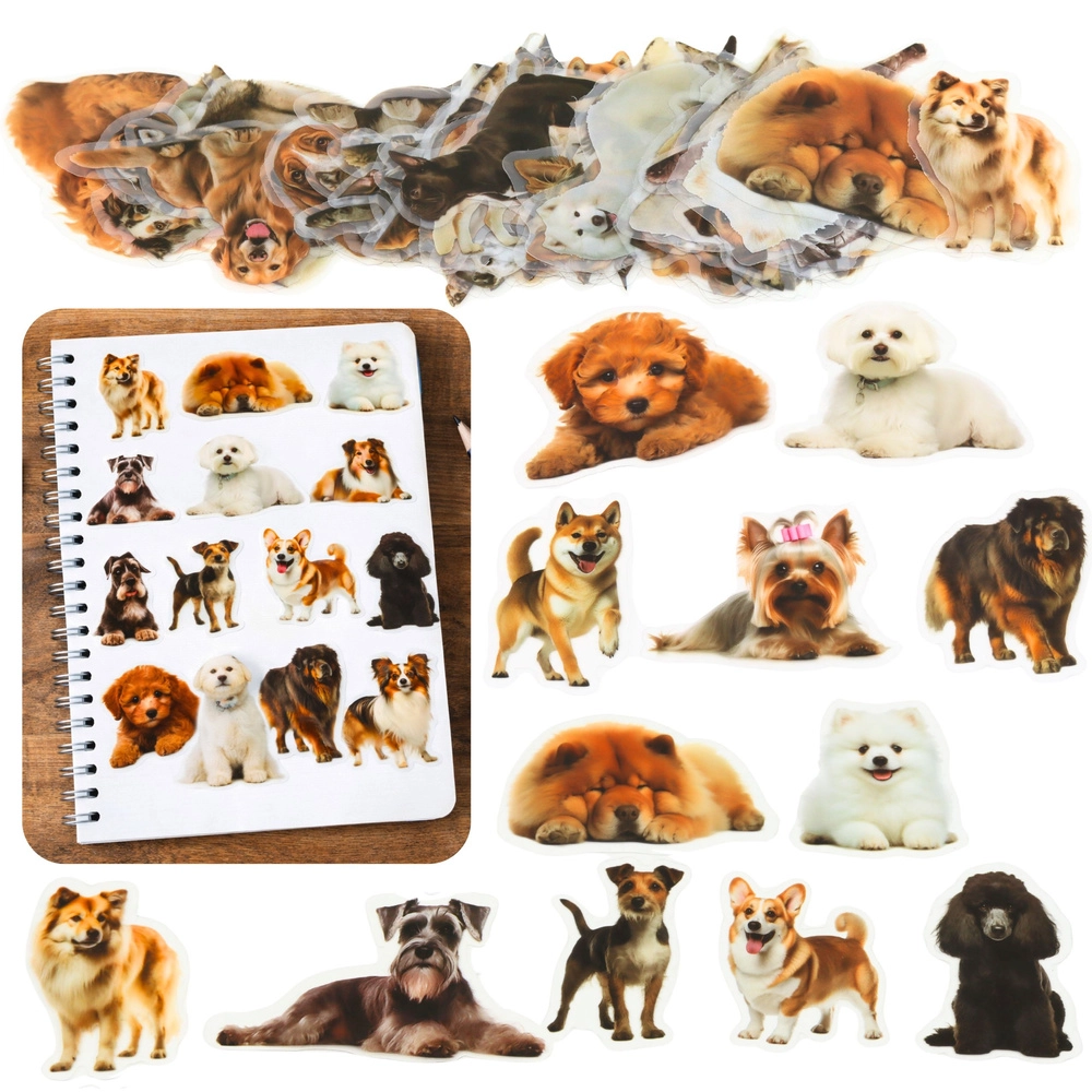 Sada samolepek psi různé rasy, průhledné, lesklé, 50 ks