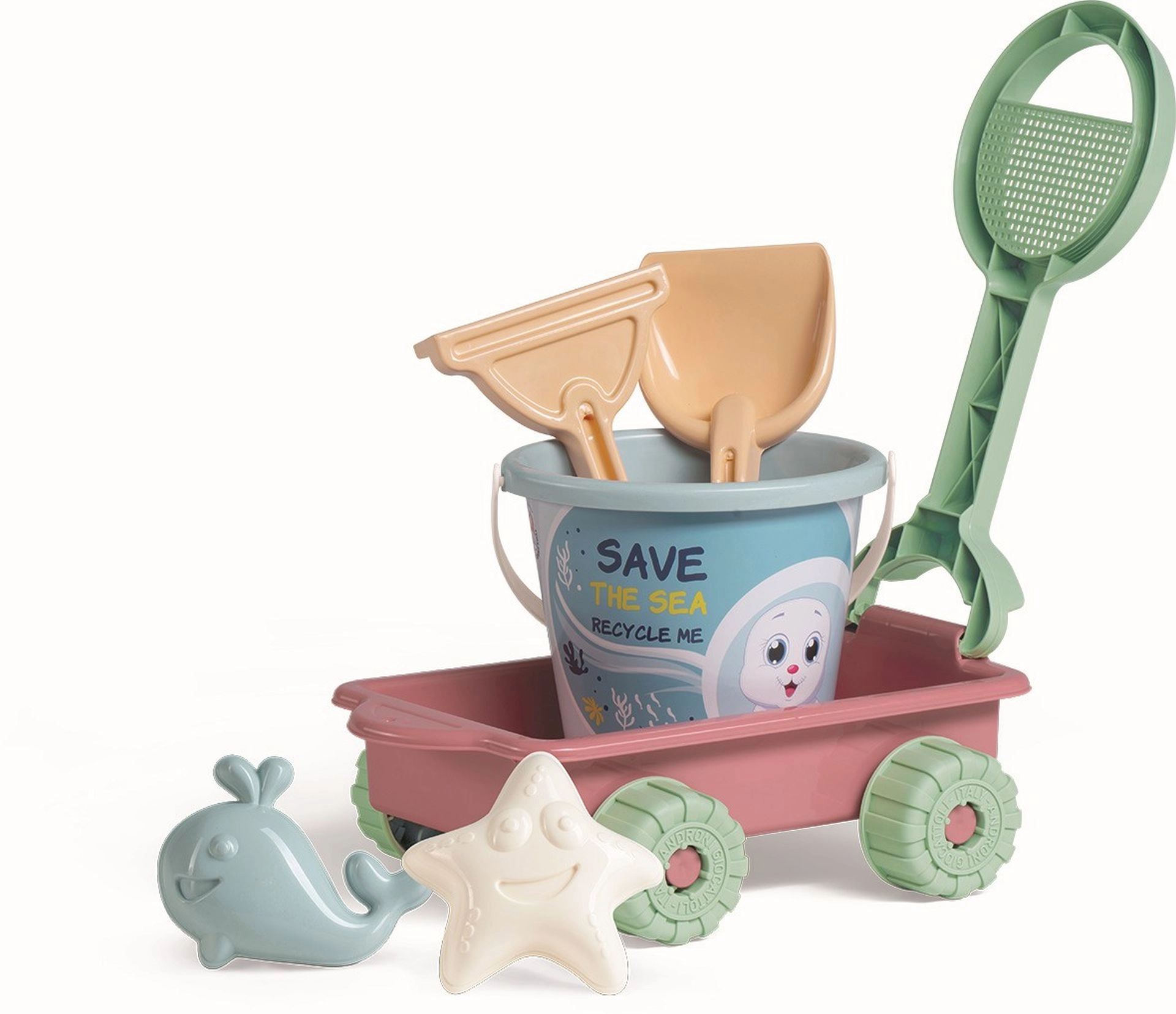 Pastelová sada na písek s vozíkem – oceán