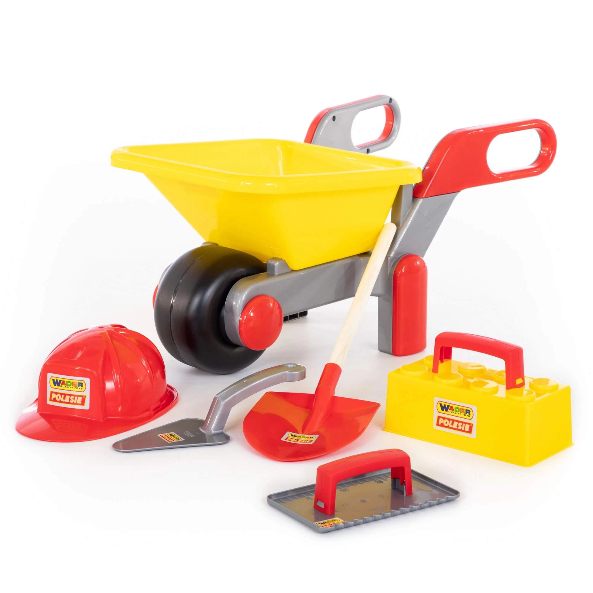 Quality Wader Toys stavební kolečko se sadou zedníků 6 ks