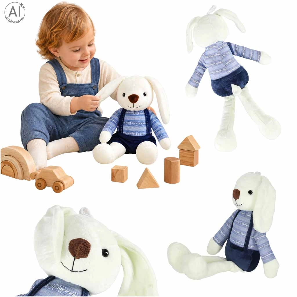 Plyšový králíček v modrých kraťasech 36 cm