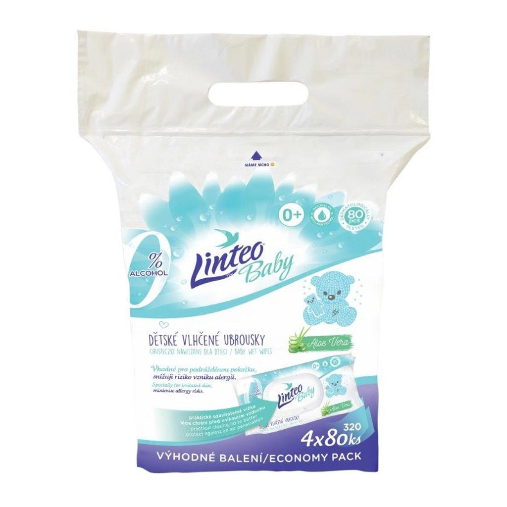 Linteo Baby Pure & Fresh dětské jemné vlhčené ubrousky velké balení 4x80 ks