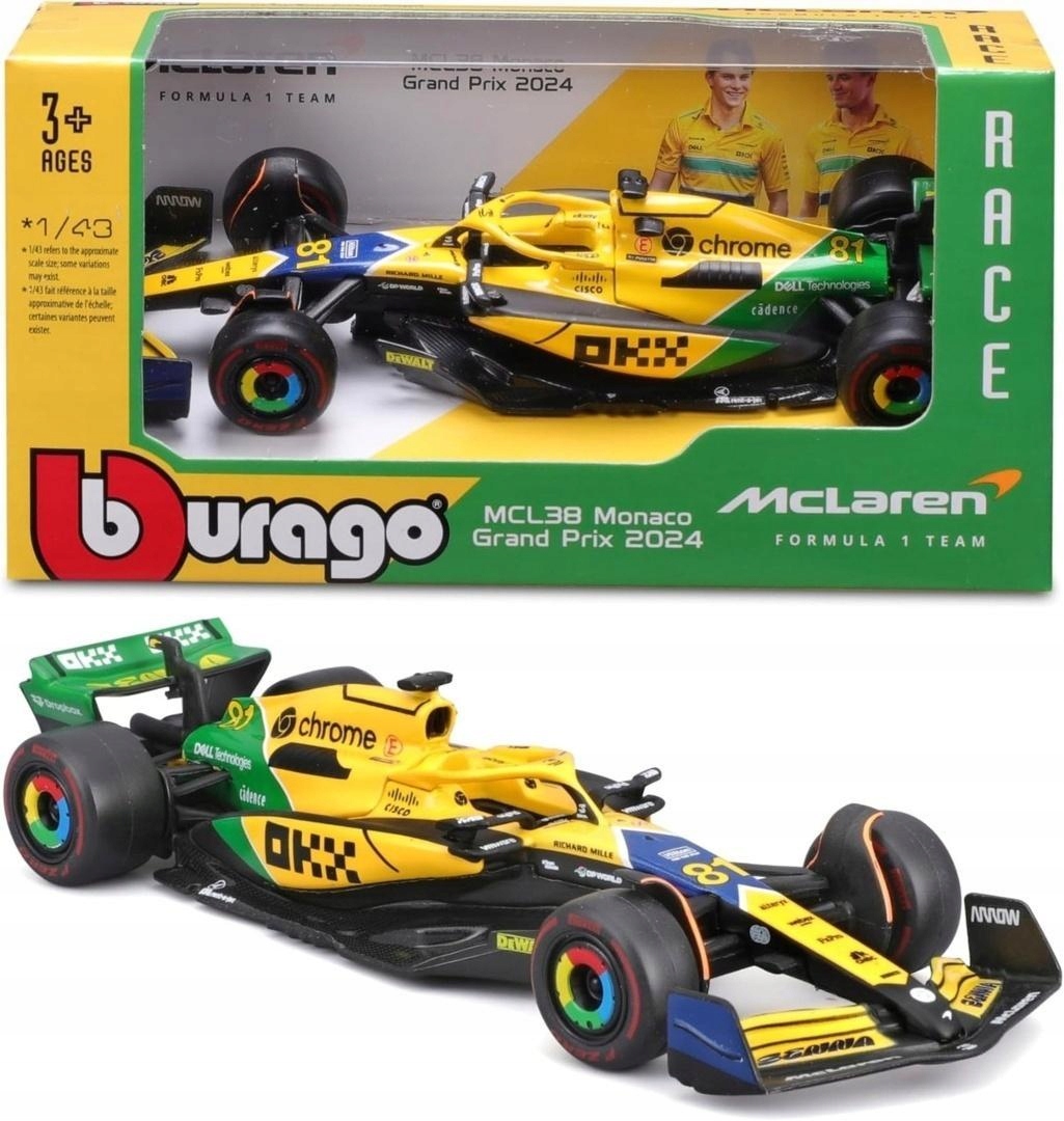 Levně Bburago RACE Formula F1 McLaren F1 Team MCL38 Senna Edtion 1:43