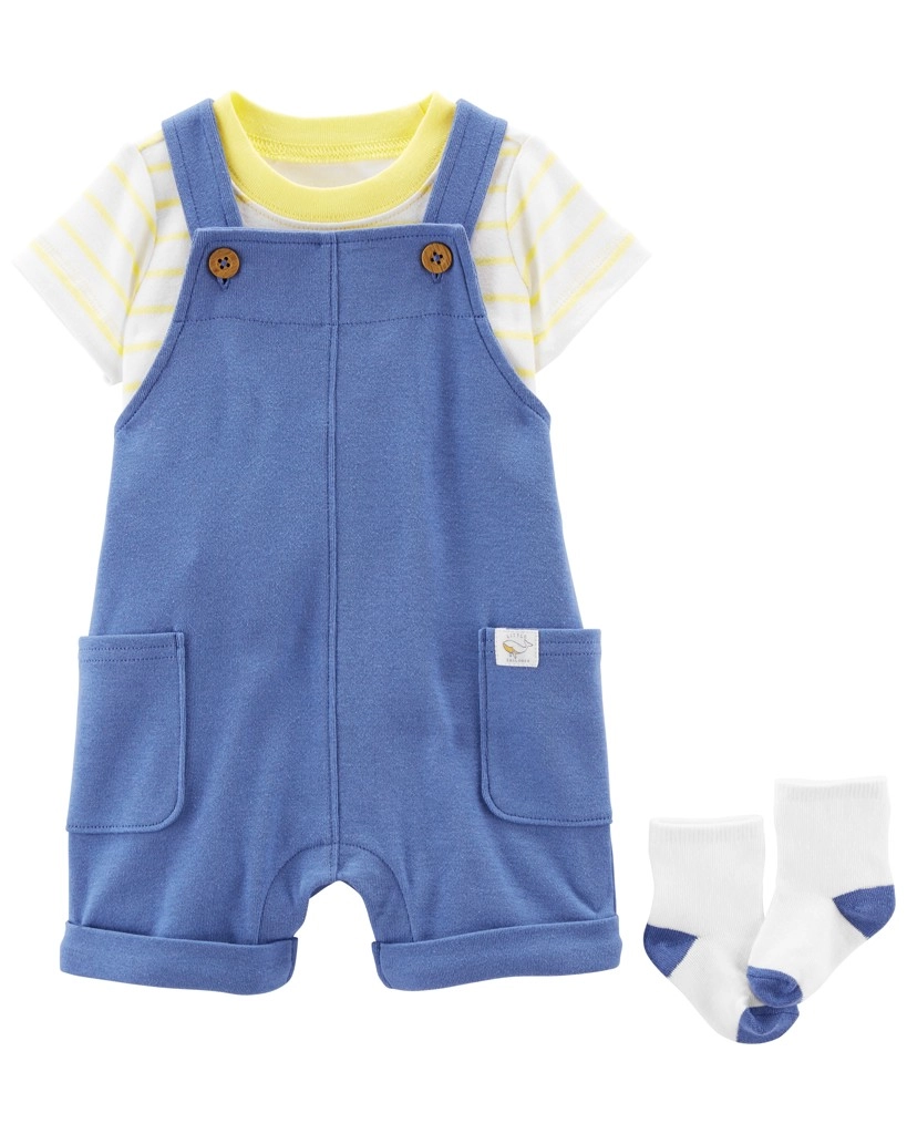 Levně Carter's Set 3dílný triko kr. rukáv kraťasy na kšandy ponožky Yellow Stripes chlapec LBB