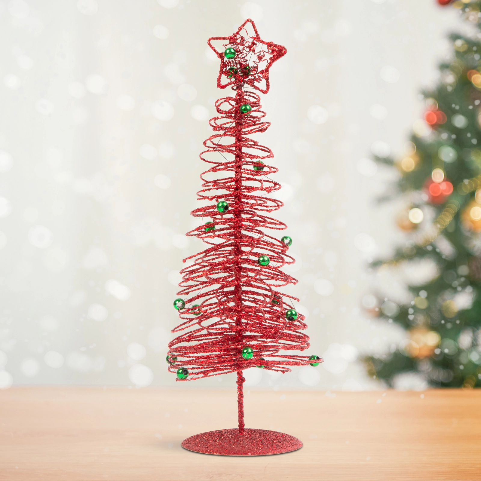 Třpytivý kovový vánoční stromek červený 28 cm