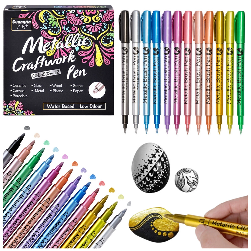 sada metalických nylonových popisovačů, 12 barev