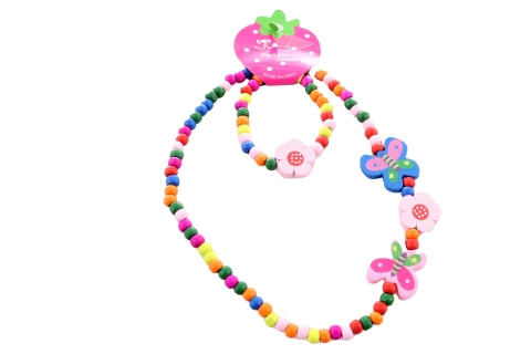 Sada náhrdelníku a náramku s motýlky z dřevěných korálků