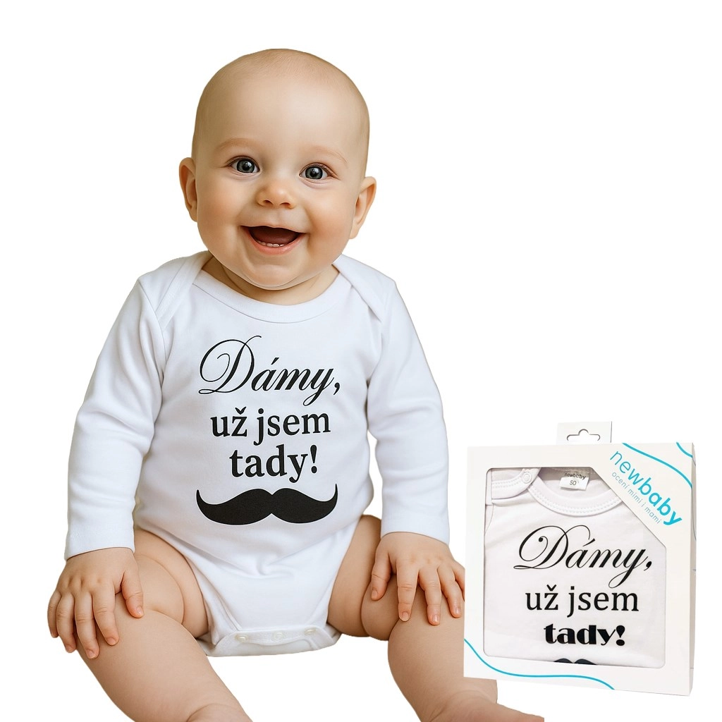 Body s dlouhým rukávem pro miminko NEW BABY – Dámy, už jsem tady! (dárkové balení)