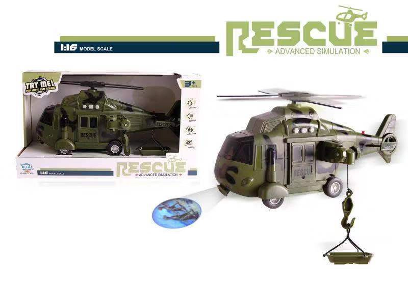 vojenská záchranná helikoptéra se světlem a zvukem 1:16