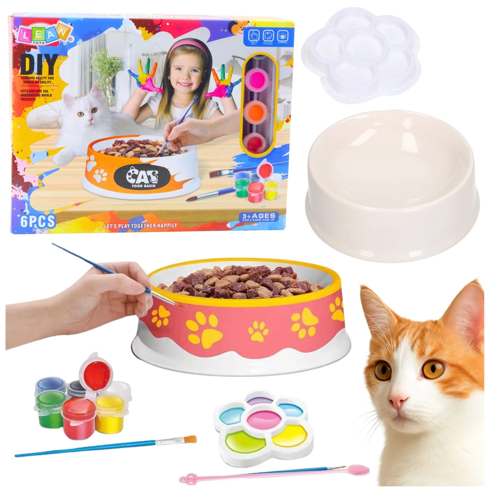 Kreativní sada miska pro kočku k malování, DIY 6 dílů
