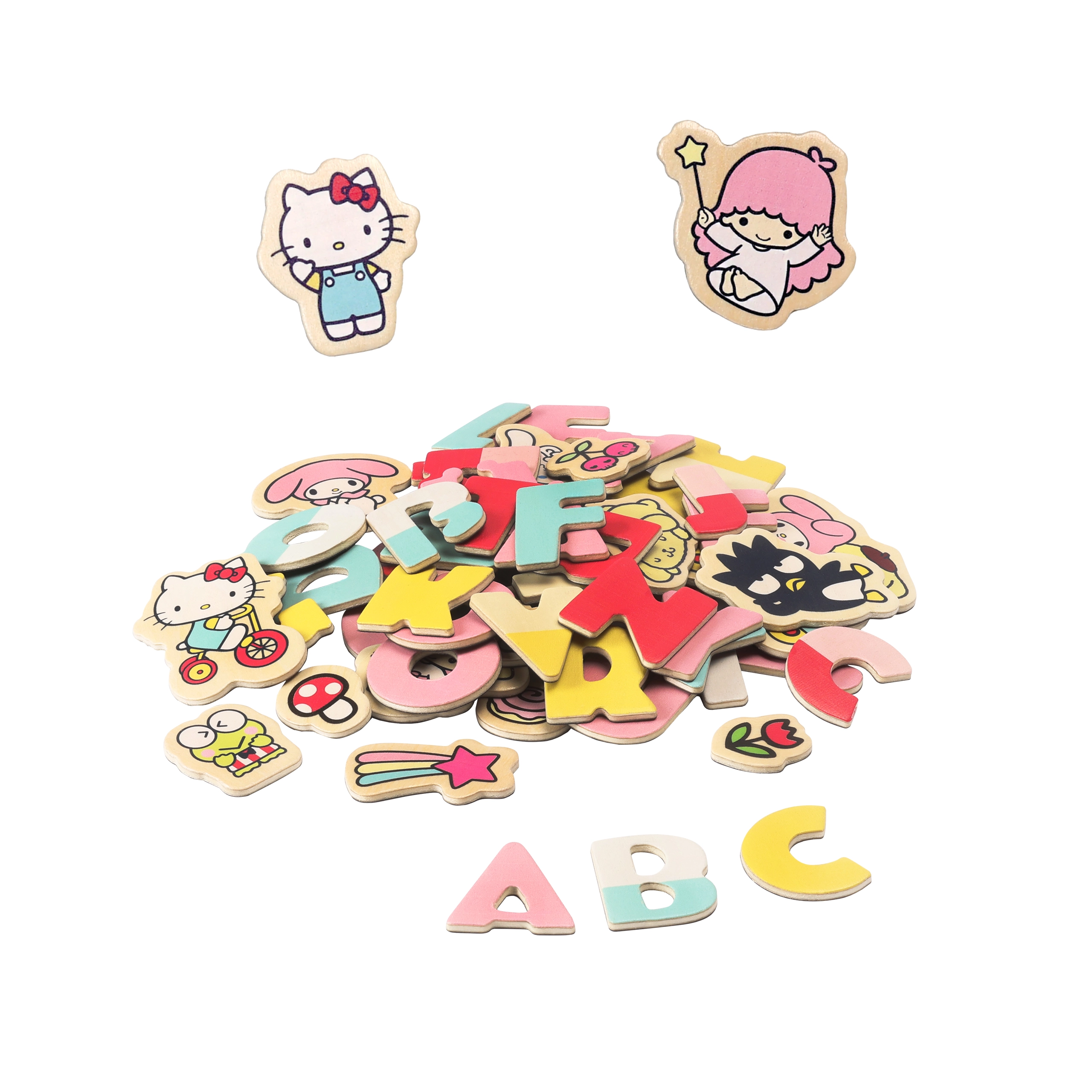 Levně Hello Kitty magnetická písmenka a obrázky – edukativní dřevěná sada pro děti (75 ks)