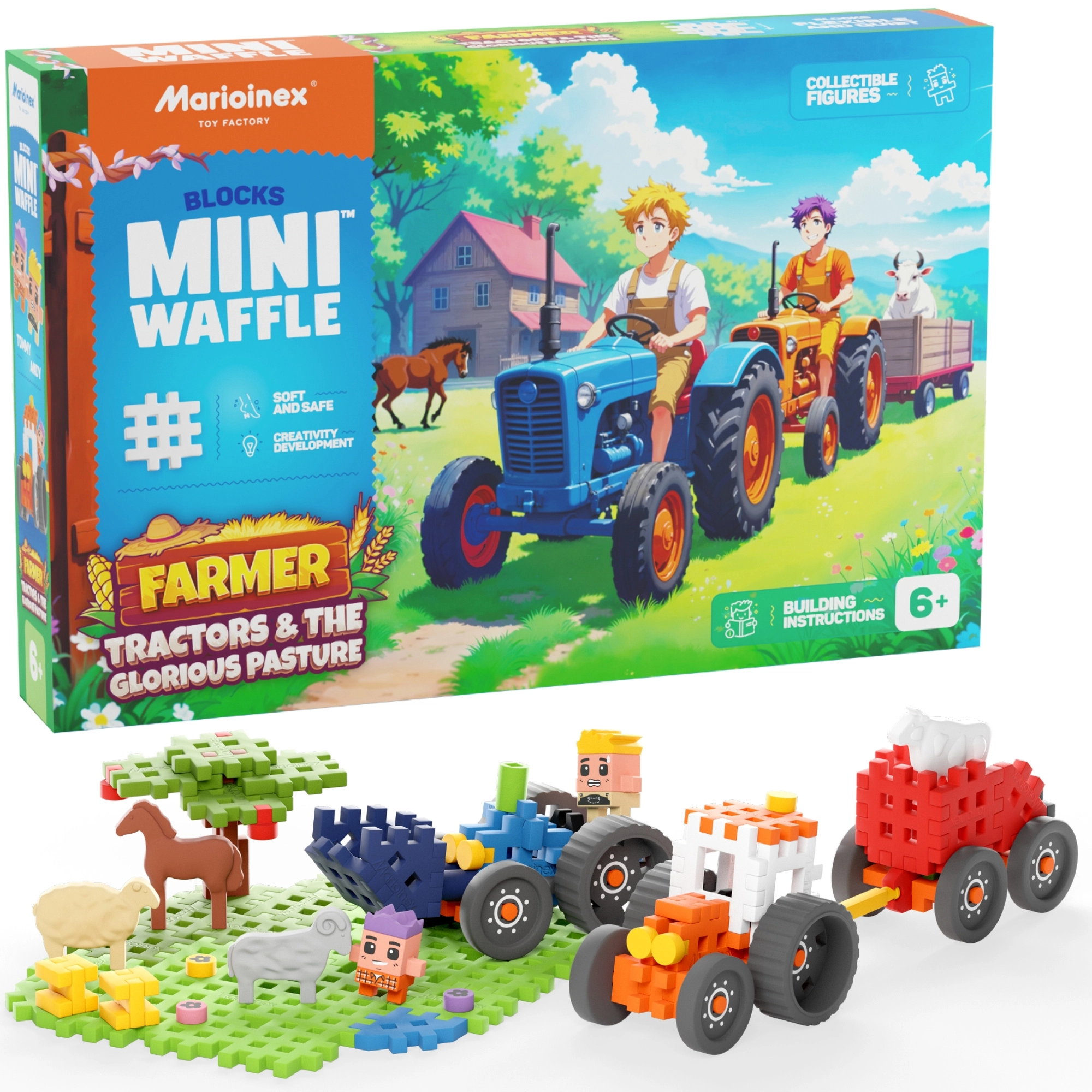 Konstrukční stavebnice Mini Waffle Farmer – traktory a louka 110 ks Marioinex