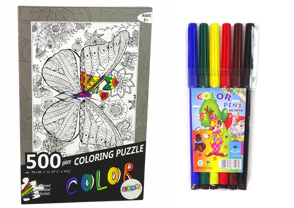 Puzzle k vybarvování 500 dílků – motýl s květinami