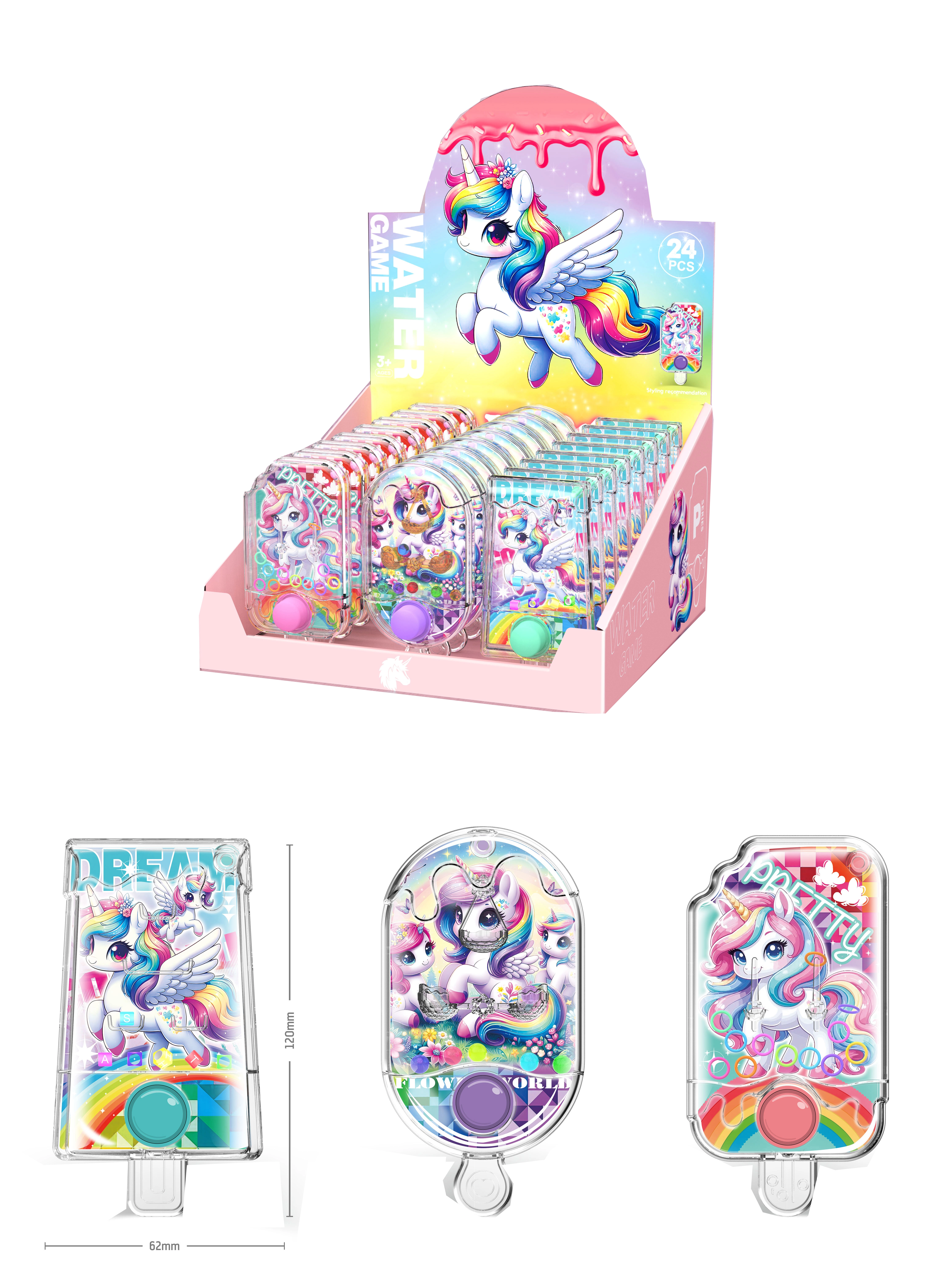 Vodní kapesní hra Jednorožec – různé varianty