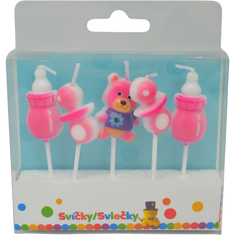 Narozeninové svíčky pro holčičky s držákem, 5 ks