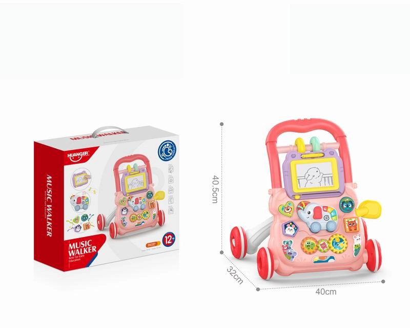 Chodítko pchací slon s kreslící tabulkou – růžové