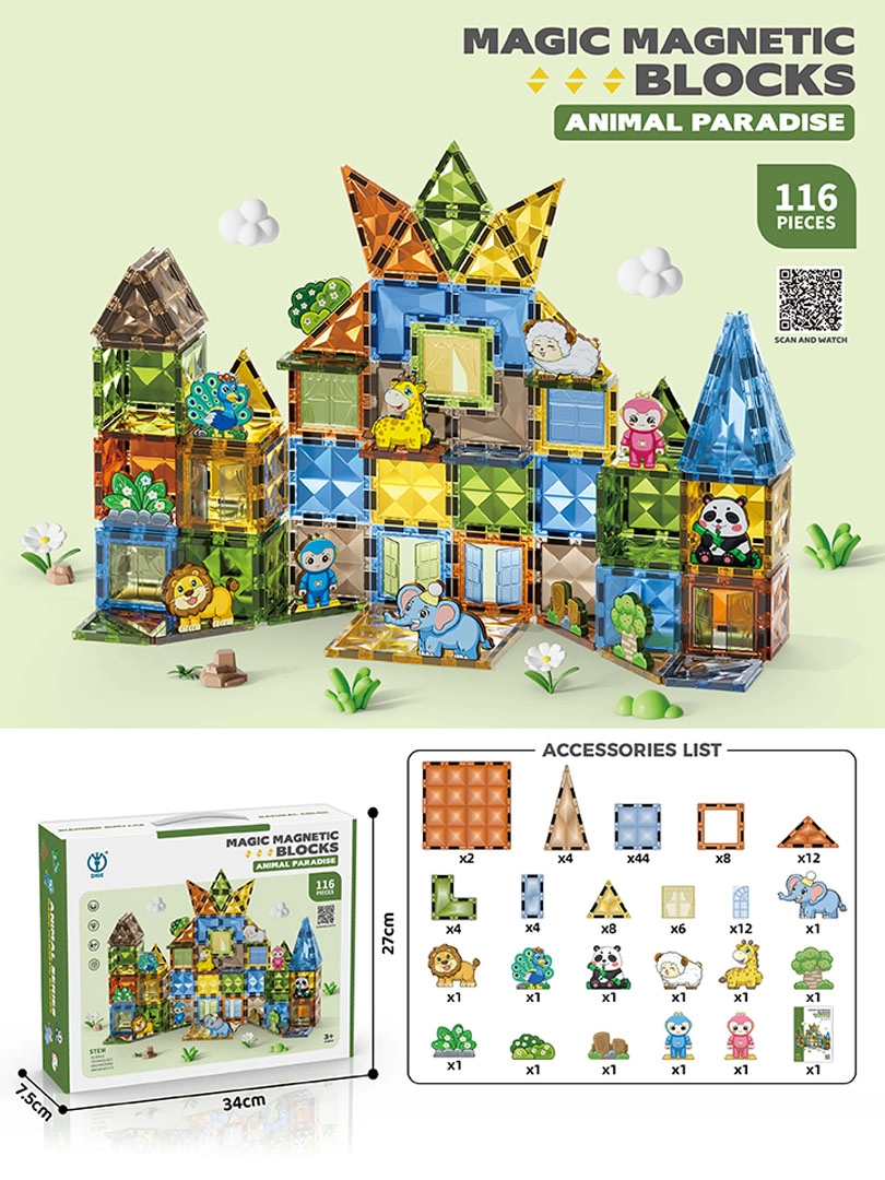 Magnetická stavebnice pro děti 116 dílů se zvířátky