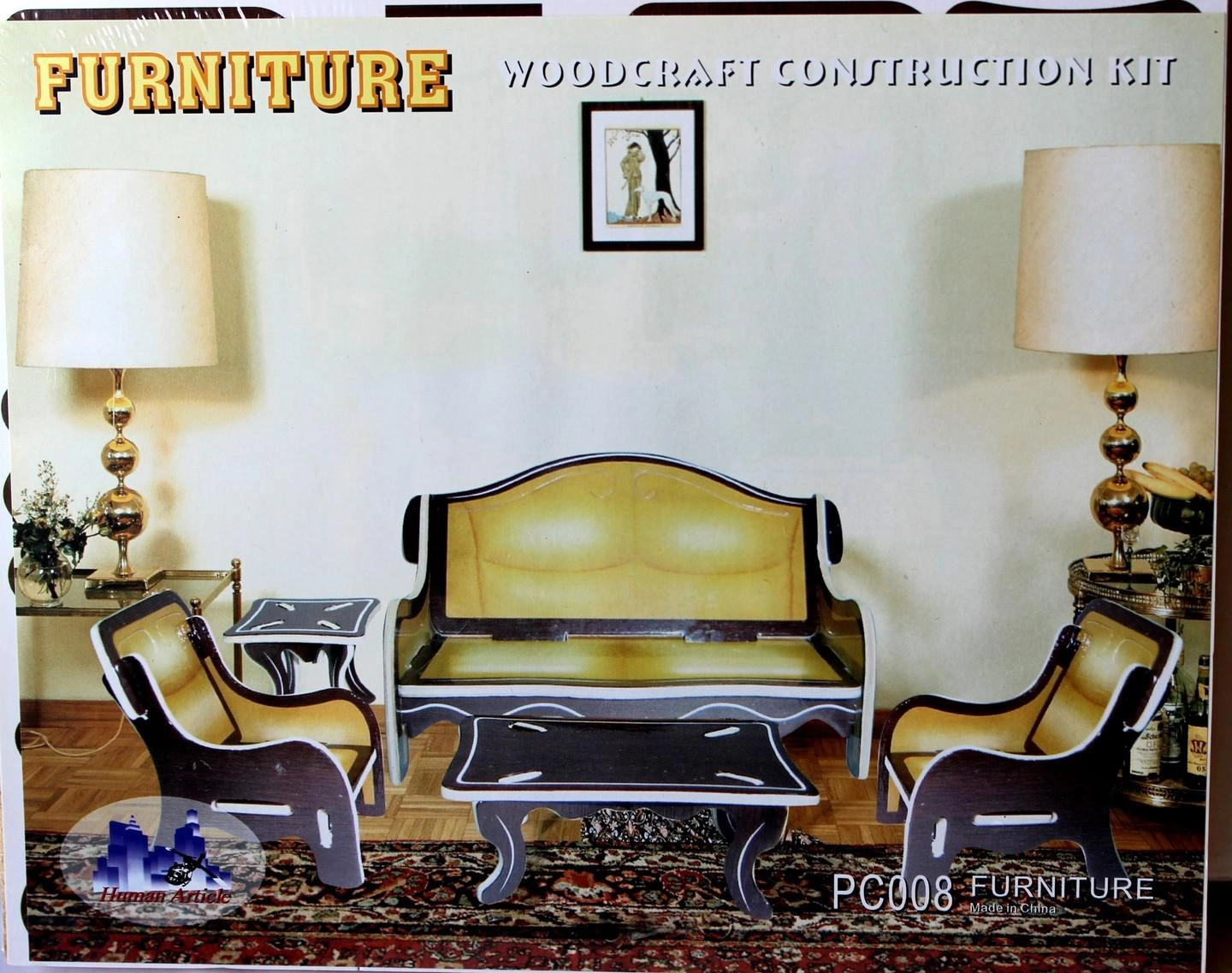 Dřevěné 3D Puzzle Obývací Pokoj Barevný