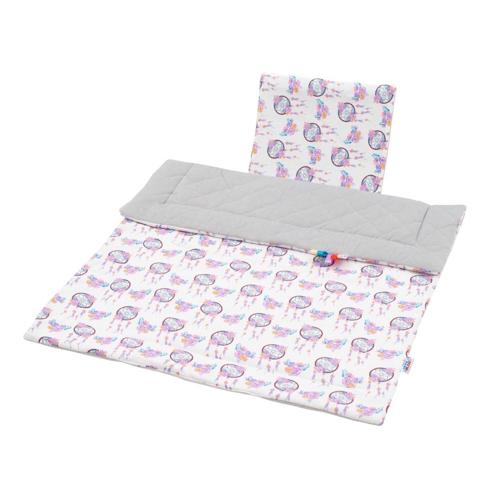 Oboustranný velvet set do kočárku s motivem Lapač snů, šedý