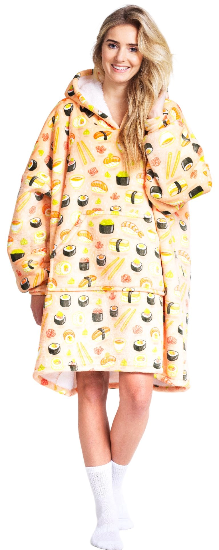 Cozy Noxxiez CH351 Sushi hřejivá televizní mikinová deka s kapucí pro teenagery a dospělé