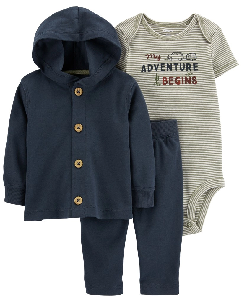 Levně Carter's Set 3dílný body kr. rukáv cardigan tepláky Green Stripes chlapec