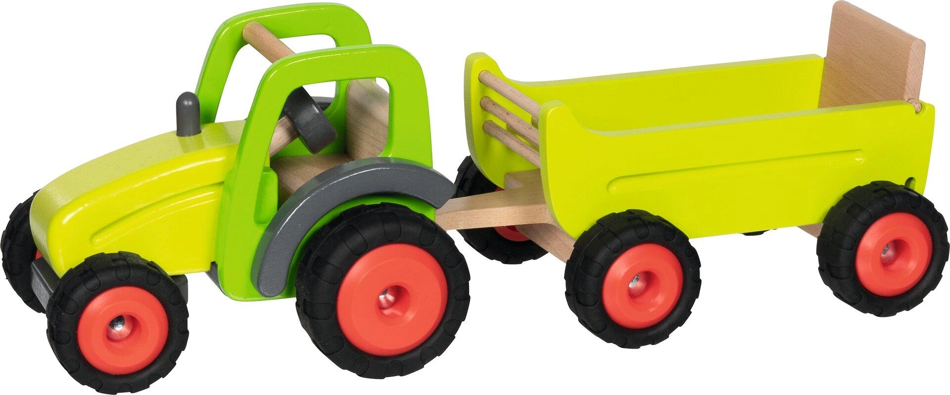 Dřevěný traktor s přívěsem Goki Premium