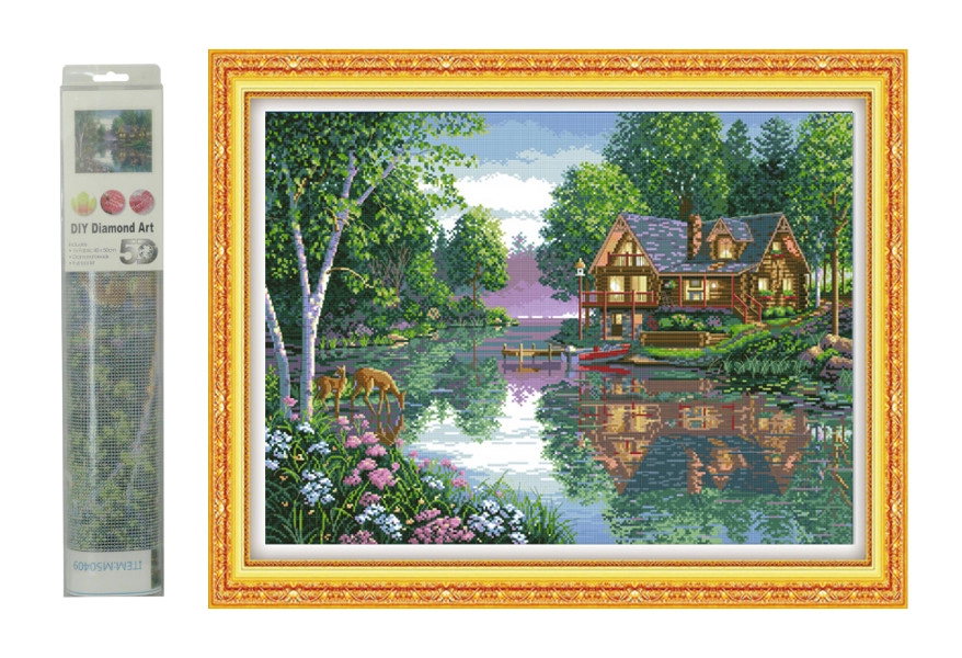 Diamantová mozaika – domek u jezera