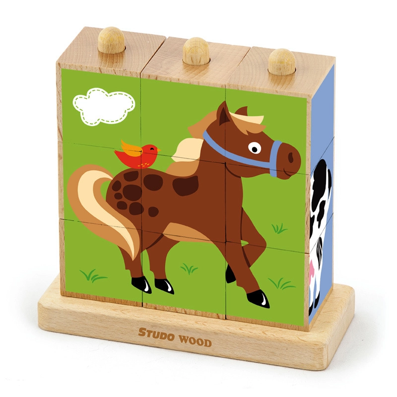 Levně Studo Wood obrázkové kostky zvířatka z farmy 9 ks