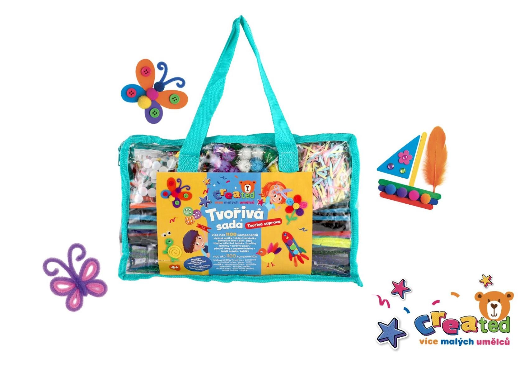 tvořivá sada created – velká kreativní sada pro děti 4+ v plastové tašce 31 × 20 cm