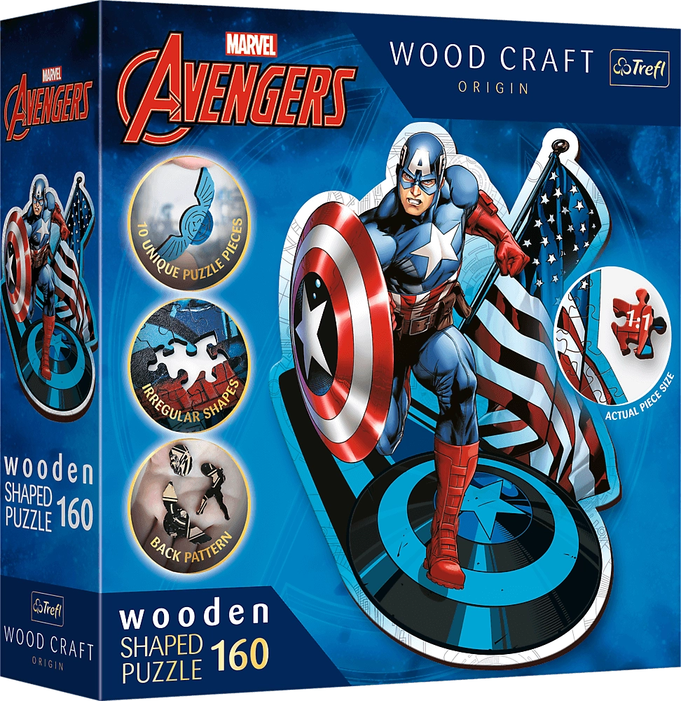 Levně TREFL Wood Craft Origin Neohrožený Kapitán Amerika 160 dílků