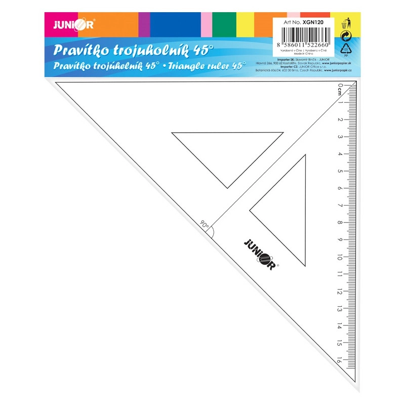 trojúhelníkové pravítko s ryskou 16 cm, transparentní