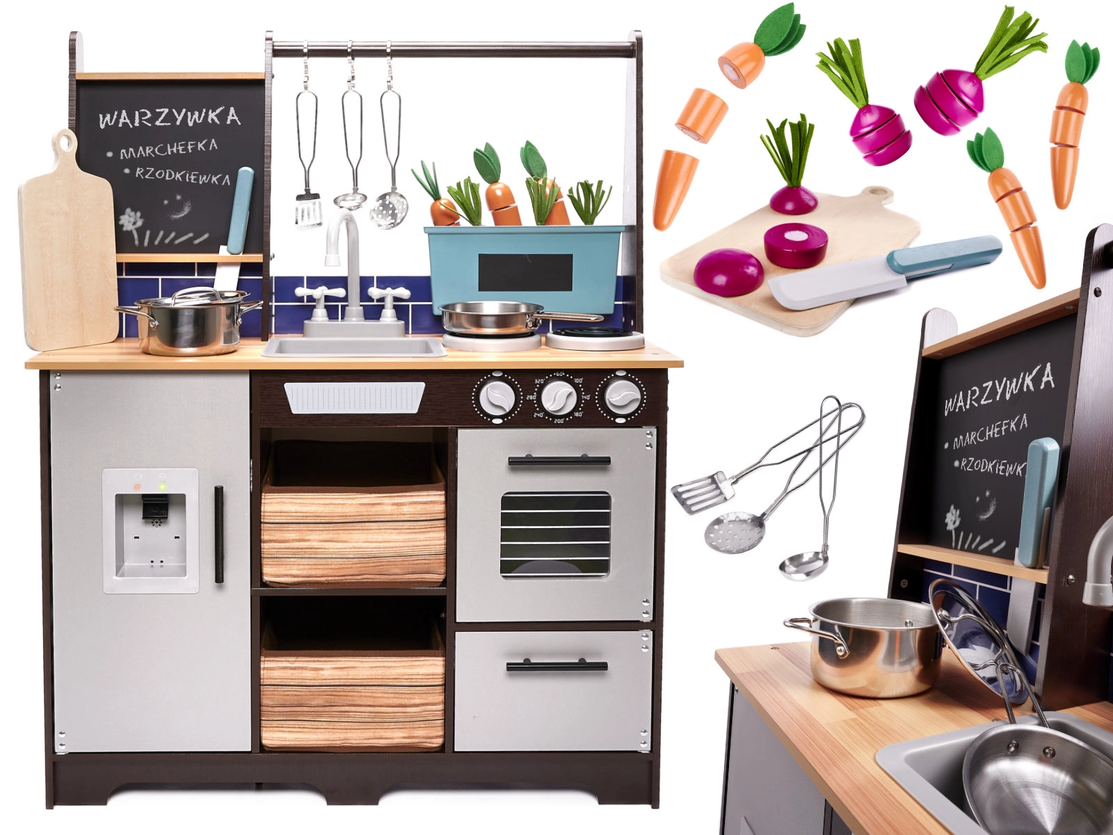 Levně Dřevěná dětská kuchyňka LOFT 96 cm s doplňky