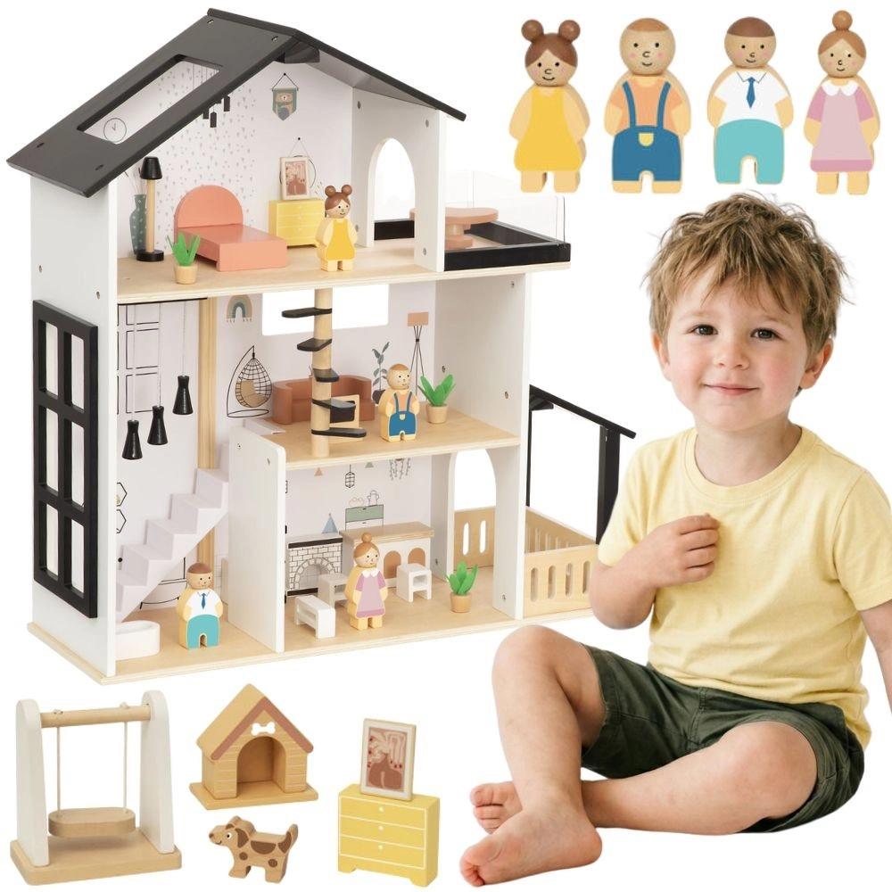 Tooky Toy dřevěná rezidence pro panenky s příslušenstvím (31 dílů)