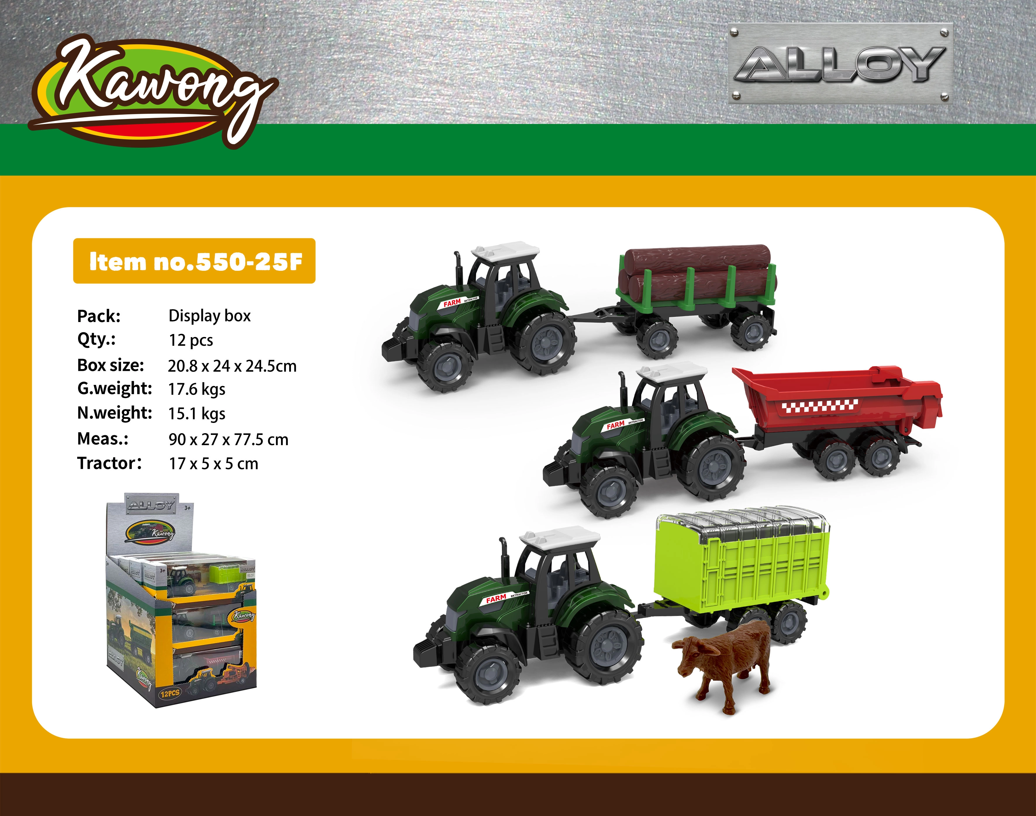 Traktor s přívěsem kovový/plastový 17 cm