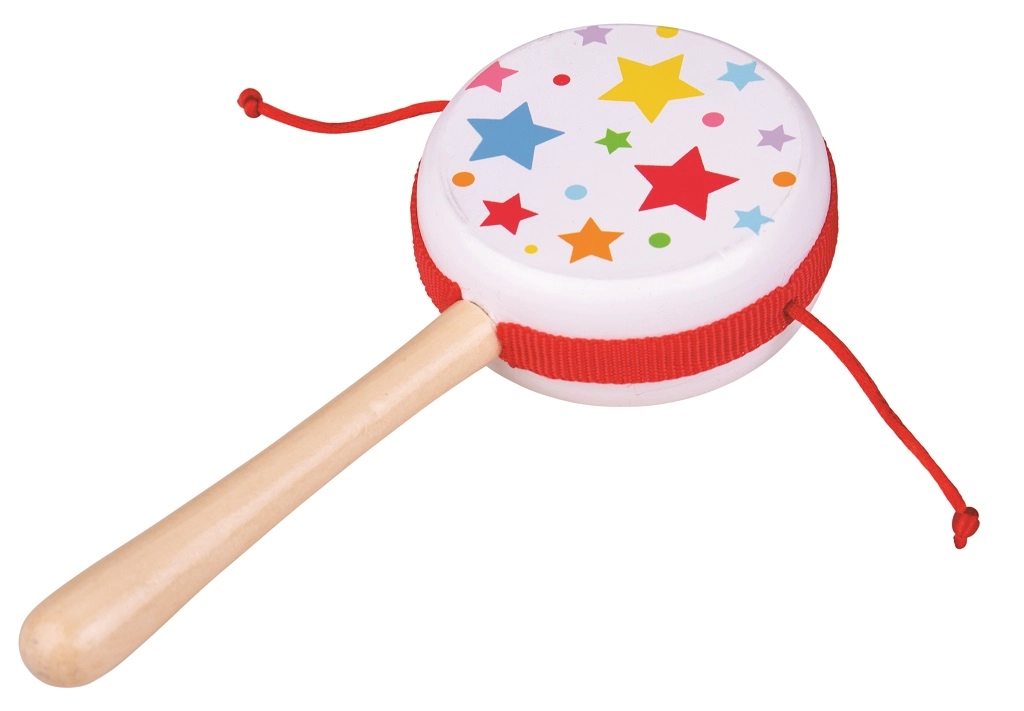 Bigjigs Toys Dřevěný rotační bubínek STARS bílo červený