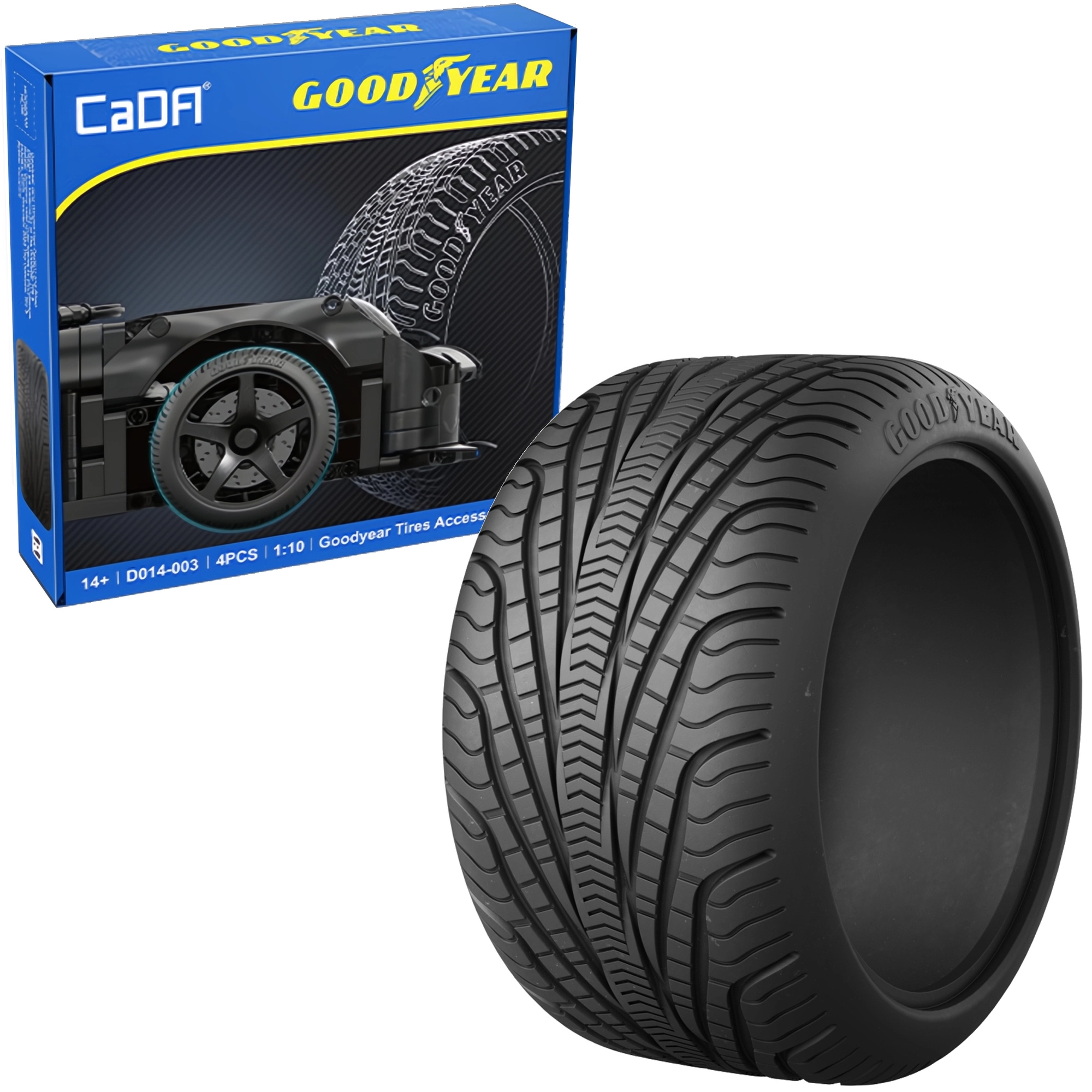 Cada sada licencovaných pneumatik GOODYEAR 1:10 pro RC a statické modely, 4 ks