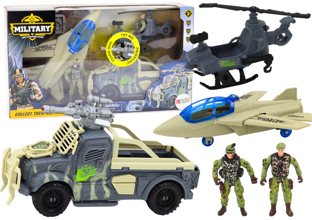 LEAN Toys Vojenská sada Vojenská bojová vozidla Vrtulník Vojáci Příslušenství Zvuky