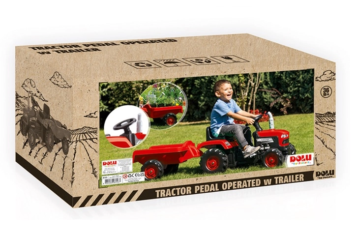 DOLU Šlapací traktor s vlečkou, červený