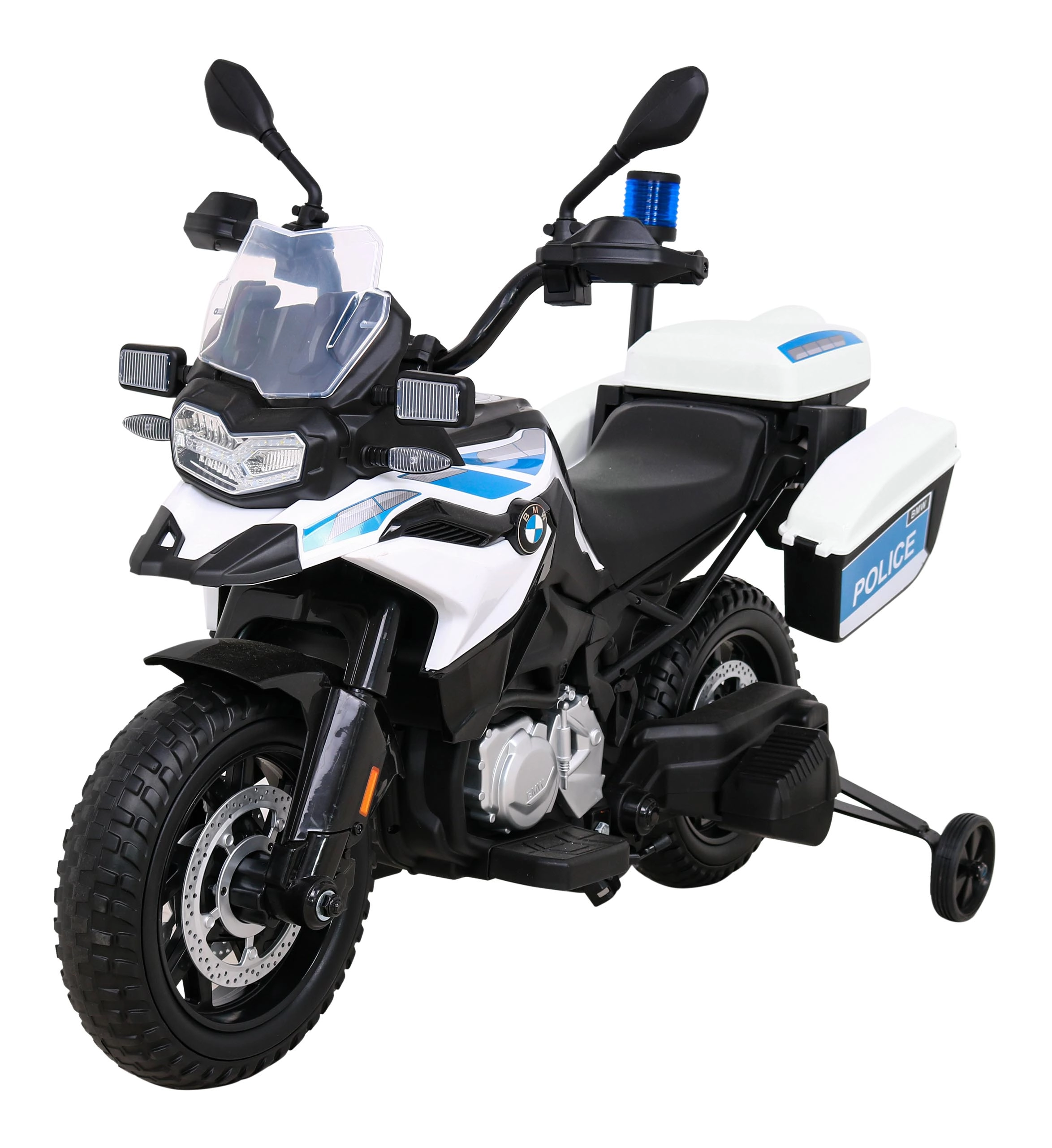 Levně Dětská elektrická policejní motorka BMW F 850 GS s pomocnými kolečky a kufry