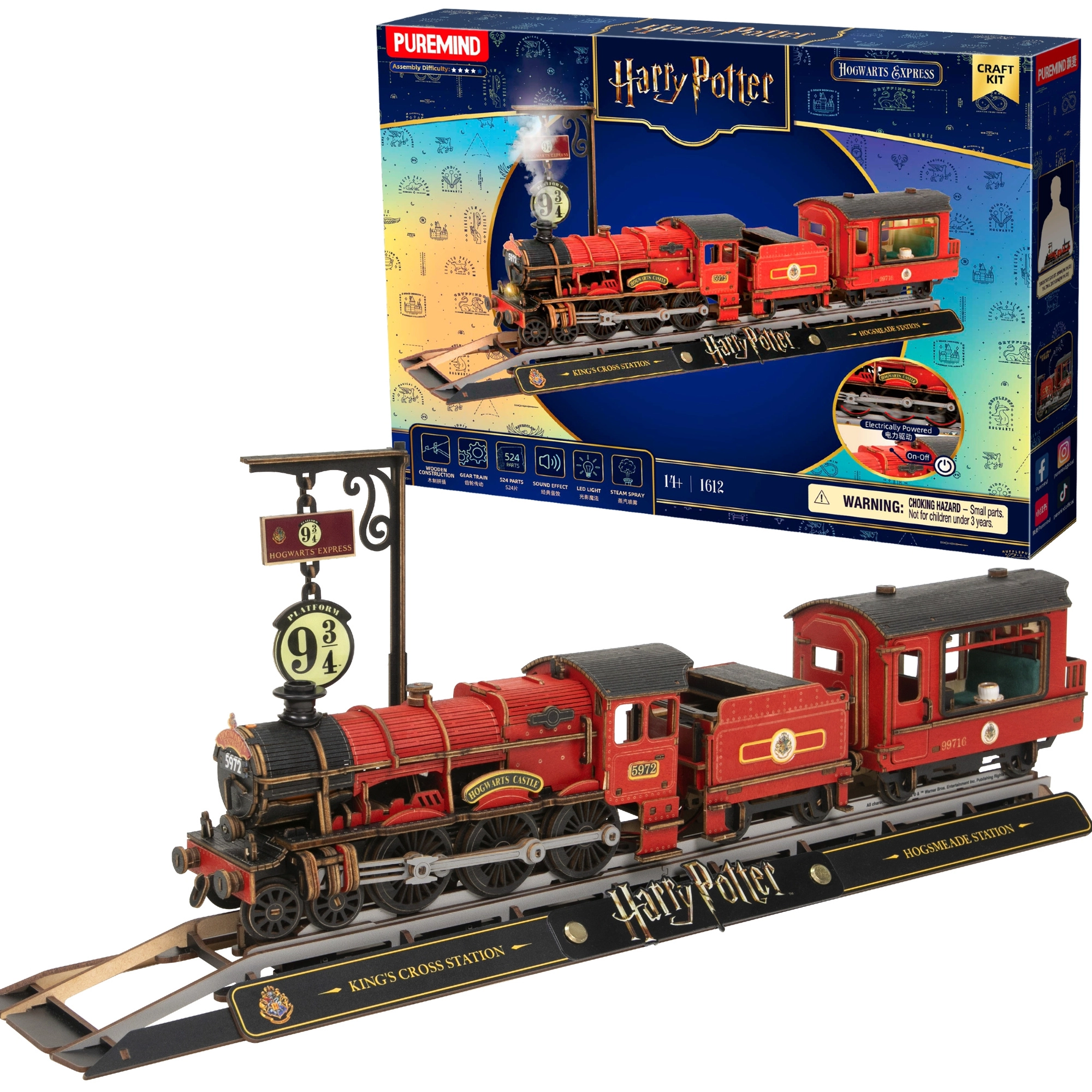 Puremind Harry Potter dřevěný 3D model vlaku Hogwarts Express se světlem a zvukem