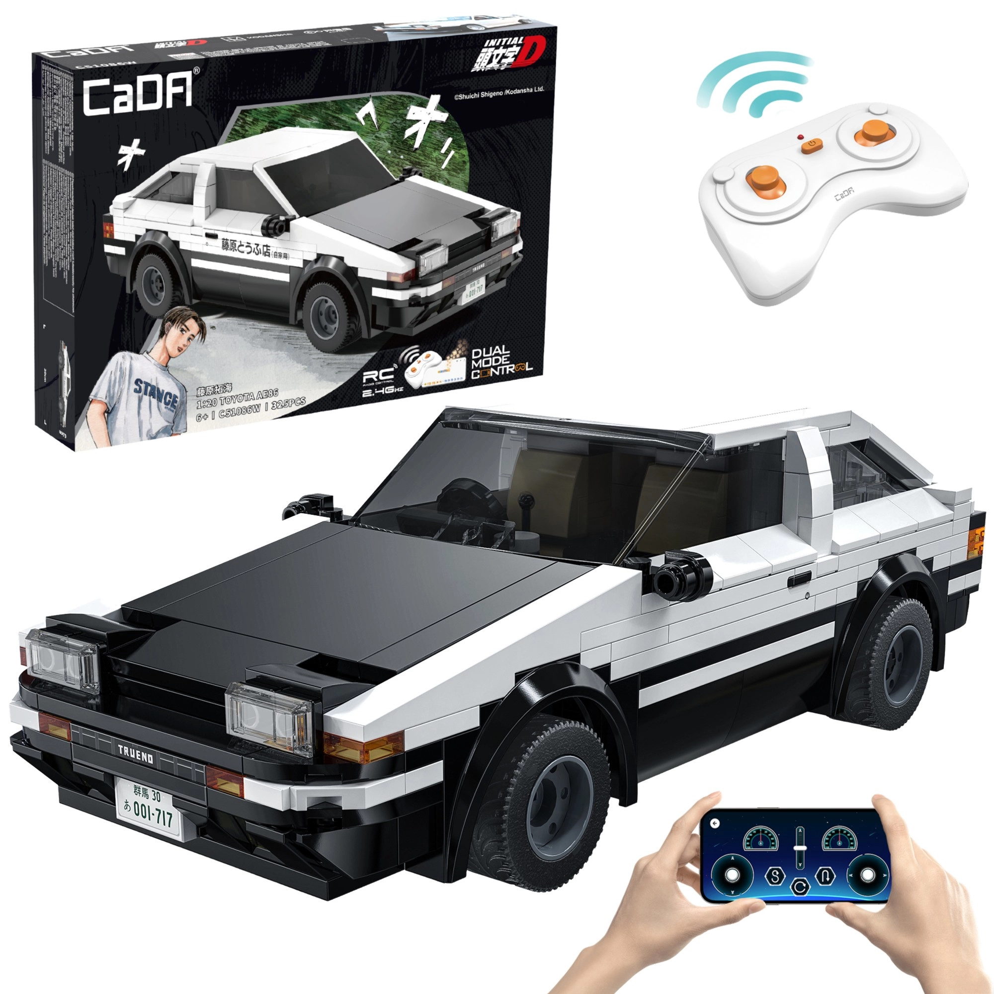 Stavebnice CADA RC auto TOYOTA AE86 Trueno Initial D 1:20, 325 dílků