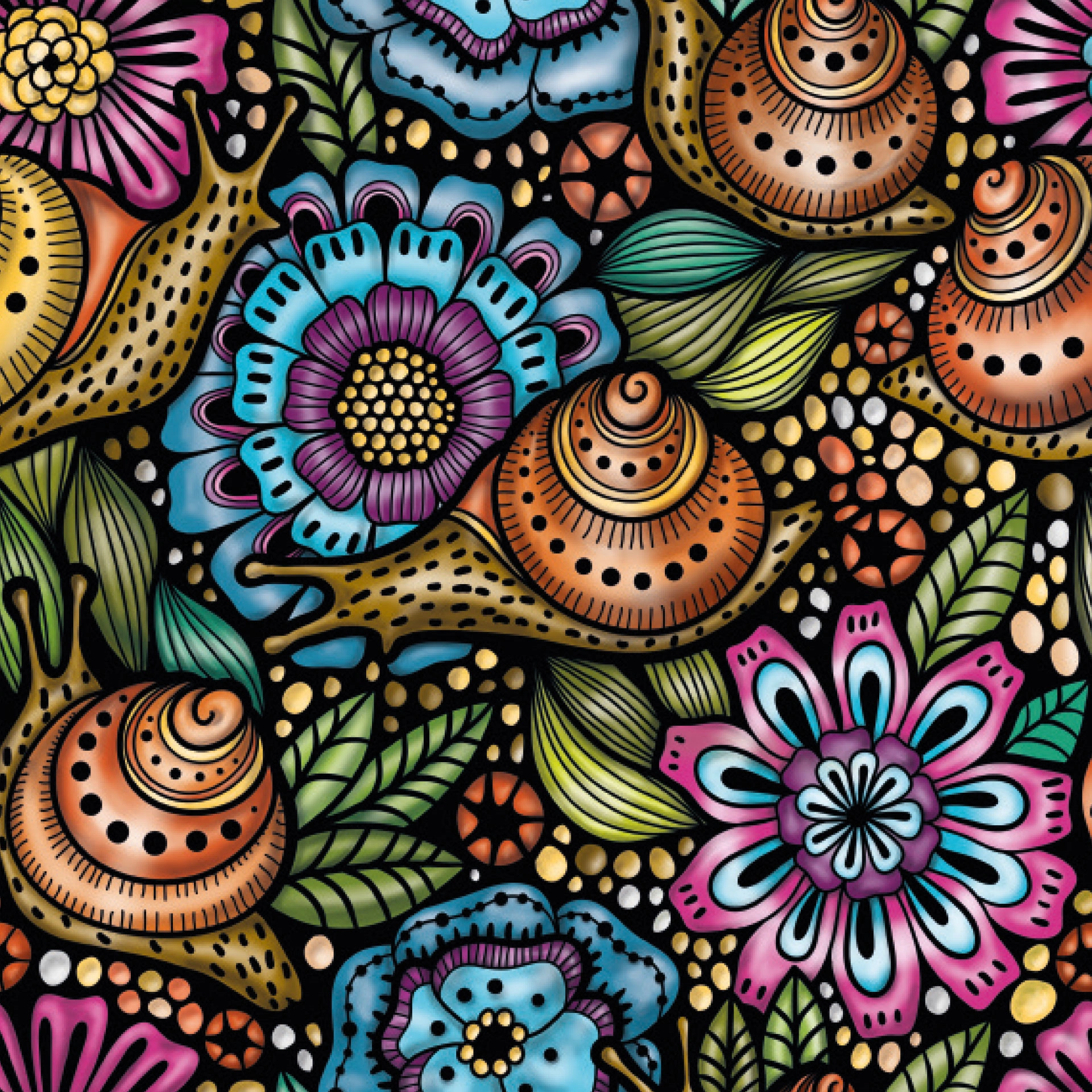 Čtvercové puzzle Q Life: šneci na květinách, 72 dílků