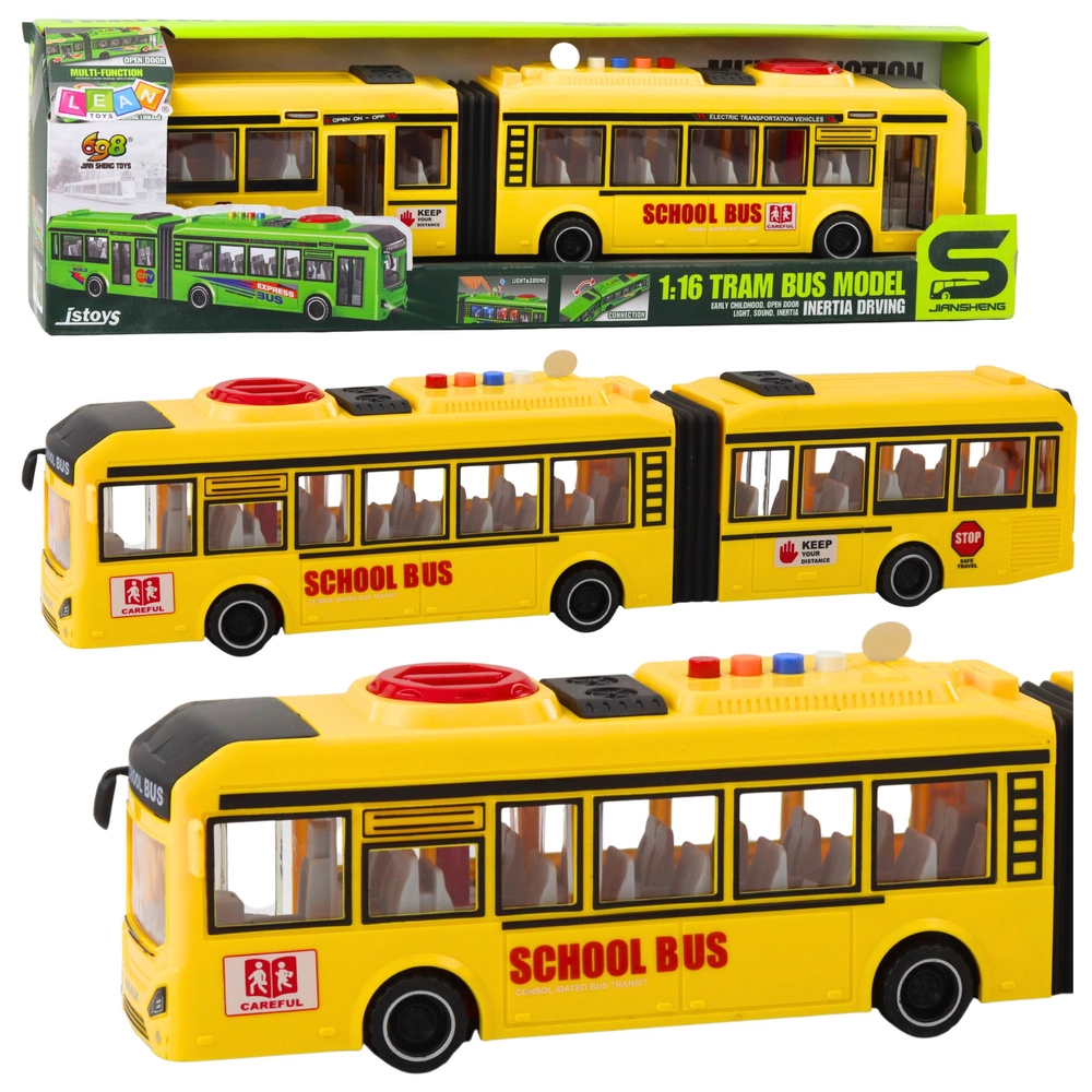 Kloubový školní autobus 1:16 se světly, zvuky a otevíracími dveřmi