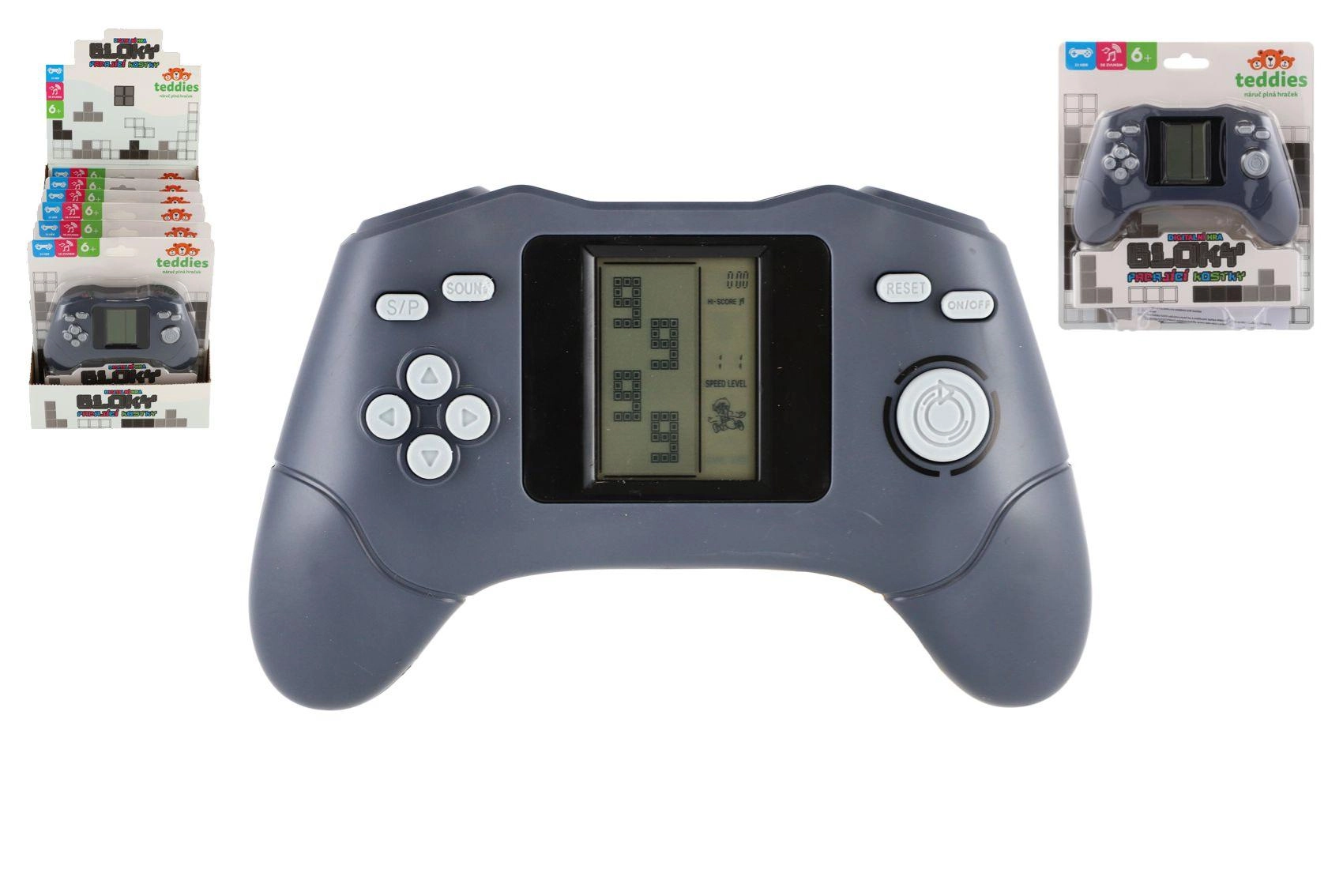 Digitální kapesní konzole s padajícími kostkami a LCD displejem